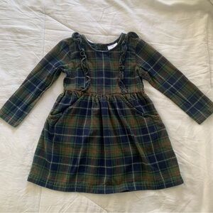 Hanna Andersson Dark Green and Nay Blue Plaid Flannel Girls Holiday Dress Size 5